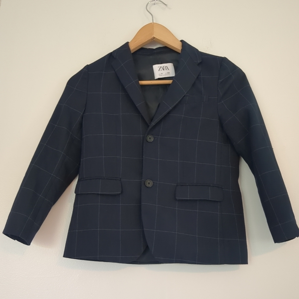 Zara Kids Navy Blue Checkered Blazer Size 8 Wedding Formal Communion Christmas